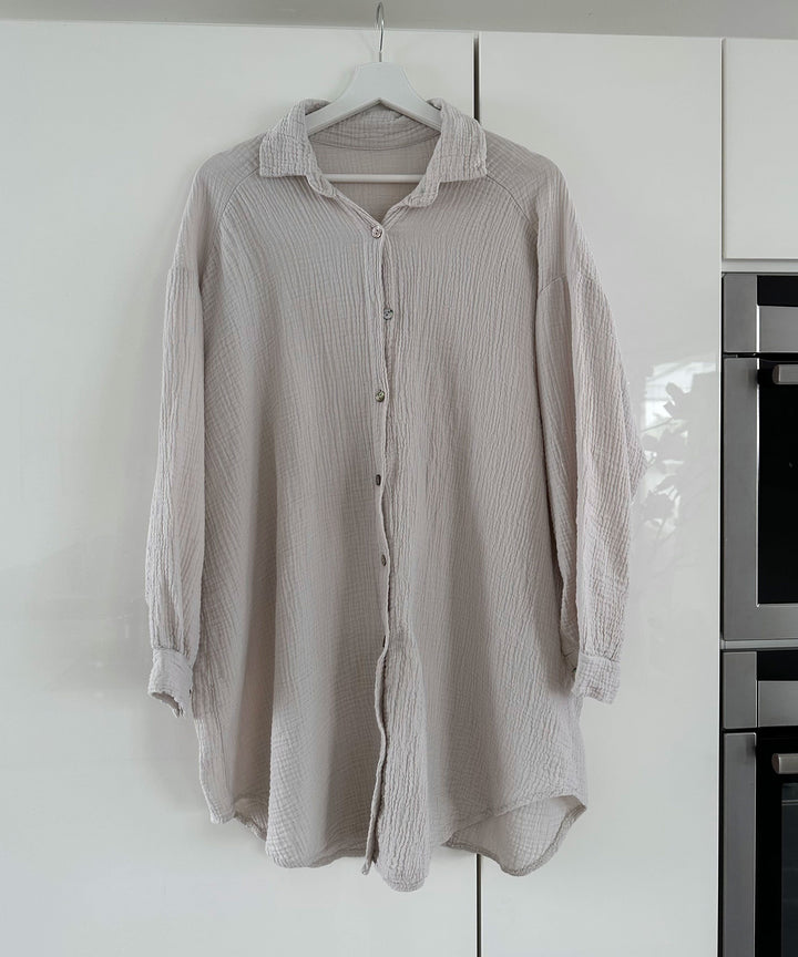Ultra Oversize Musselin Bluse Glitzer Auge Beige  Ladypolitan ♡   