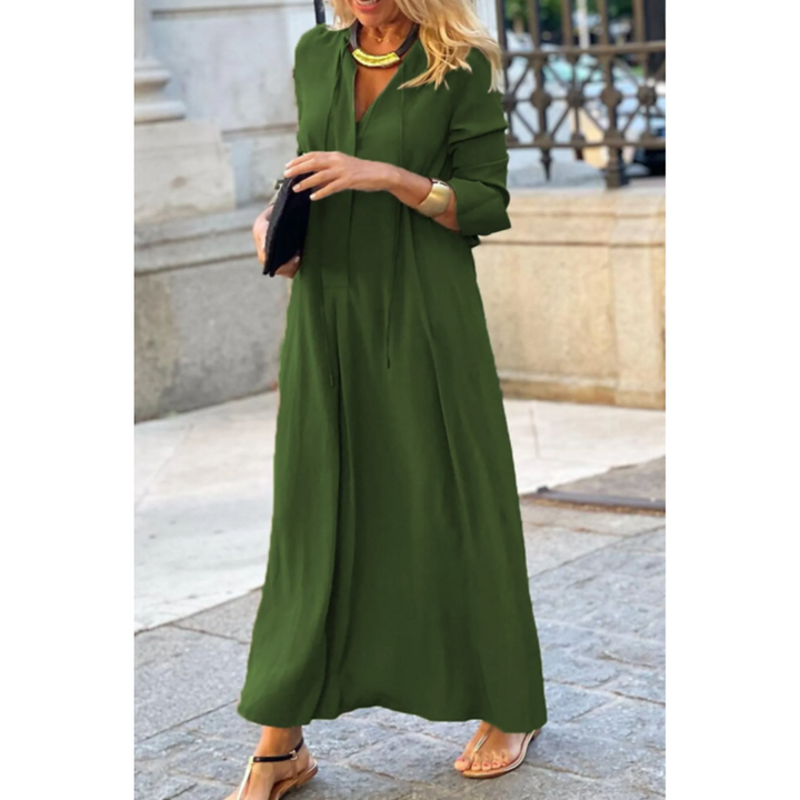 Maxikleid Damen Langarm V-Ausschnitt