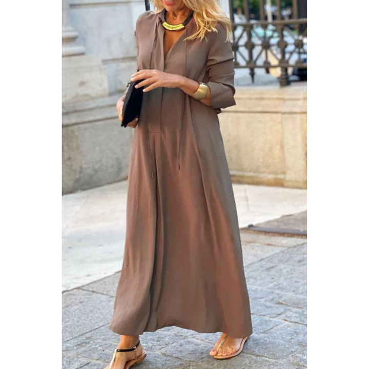 Maxikleid Damen Langarm V-Ausschnitt
