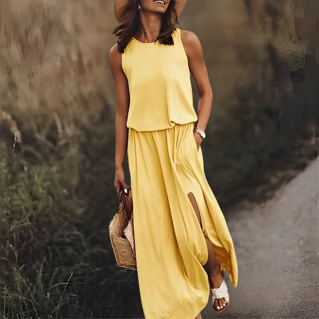 Maxikleid Damen ärmellos mit Seitenschlitz