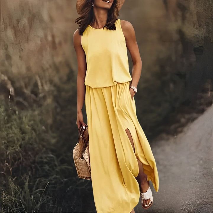 Maxikleid Damen ärmellos mit Seitenschlitz