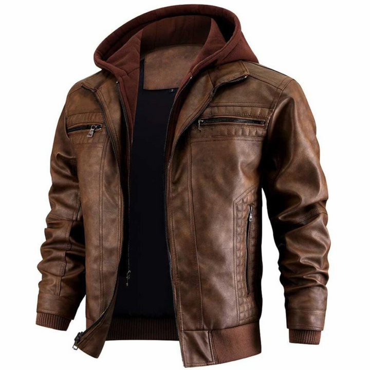 Winterjacke Biker Herren | Jacke Kurz mit Kapuze und Reißverschluss-Details
