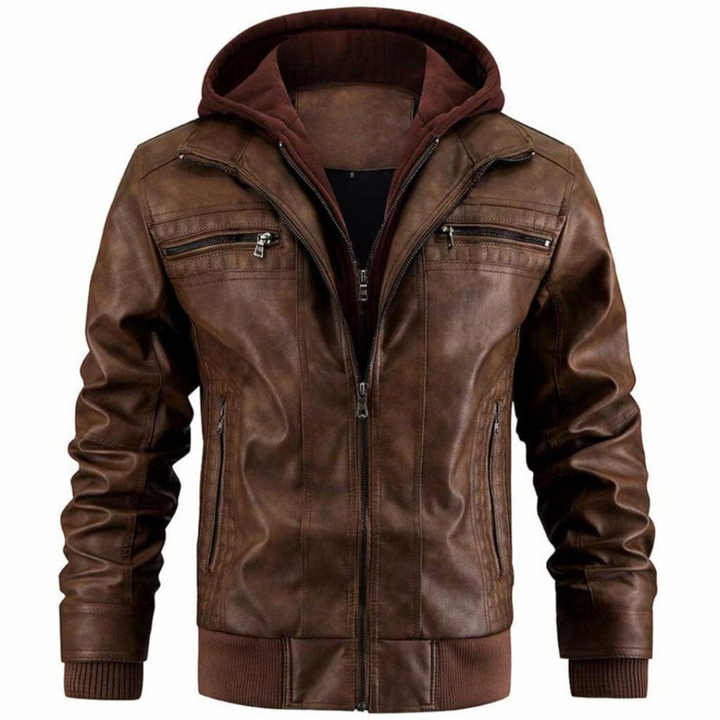 Winterjacke Biker Herren | Jacke Kurz mit Kapuze und Reißverschluss-Details
