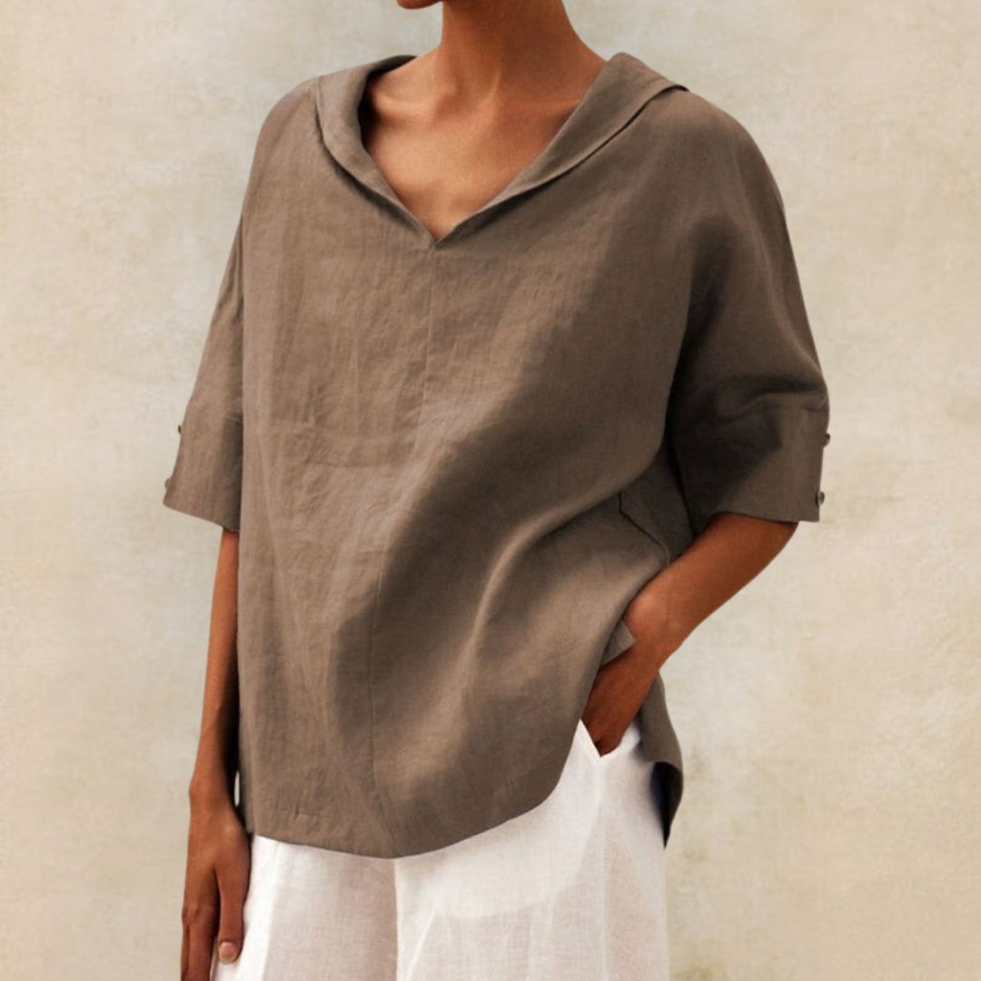 V-Ausschnitt Casual Leinenhemd | Sadie