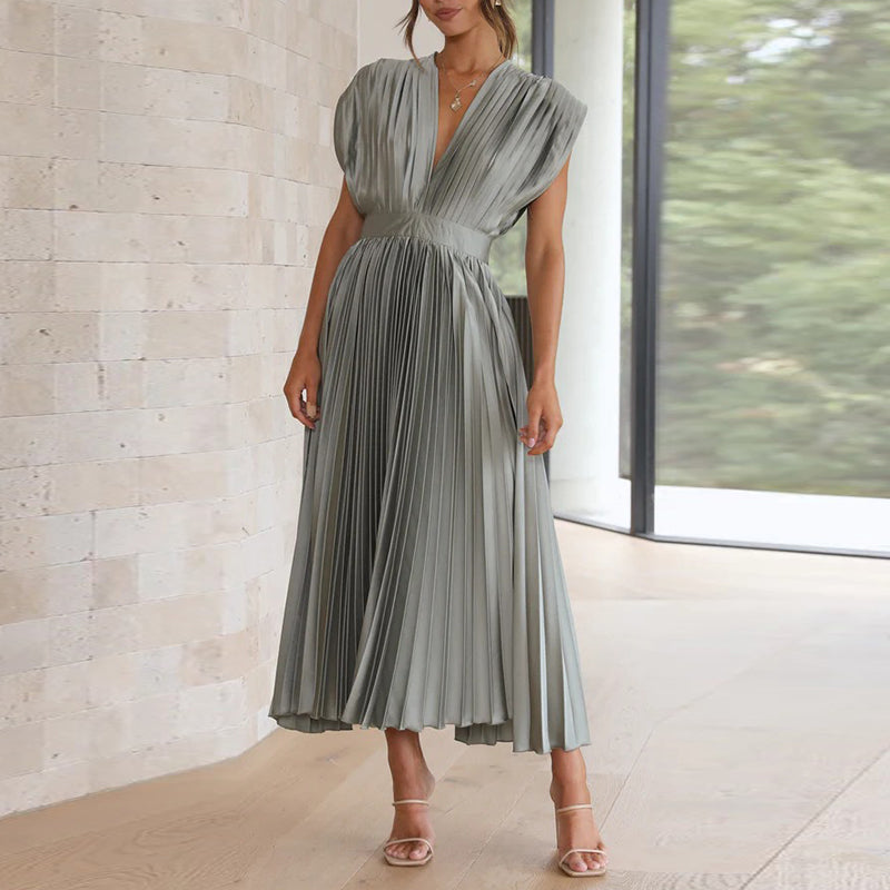 V-Ausschnitt Kleid Damen | Plissee-Optik & Taillenbetont