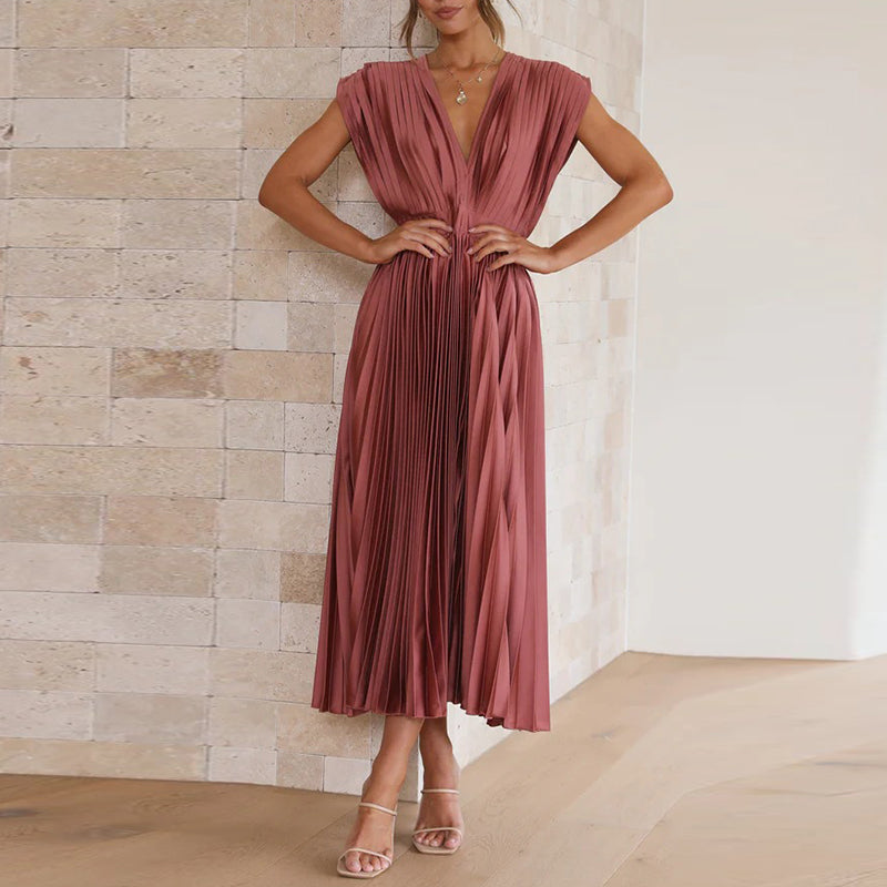 V-Ausschnitt Kleid Damen | Plissee-Optik & Taillenbetont