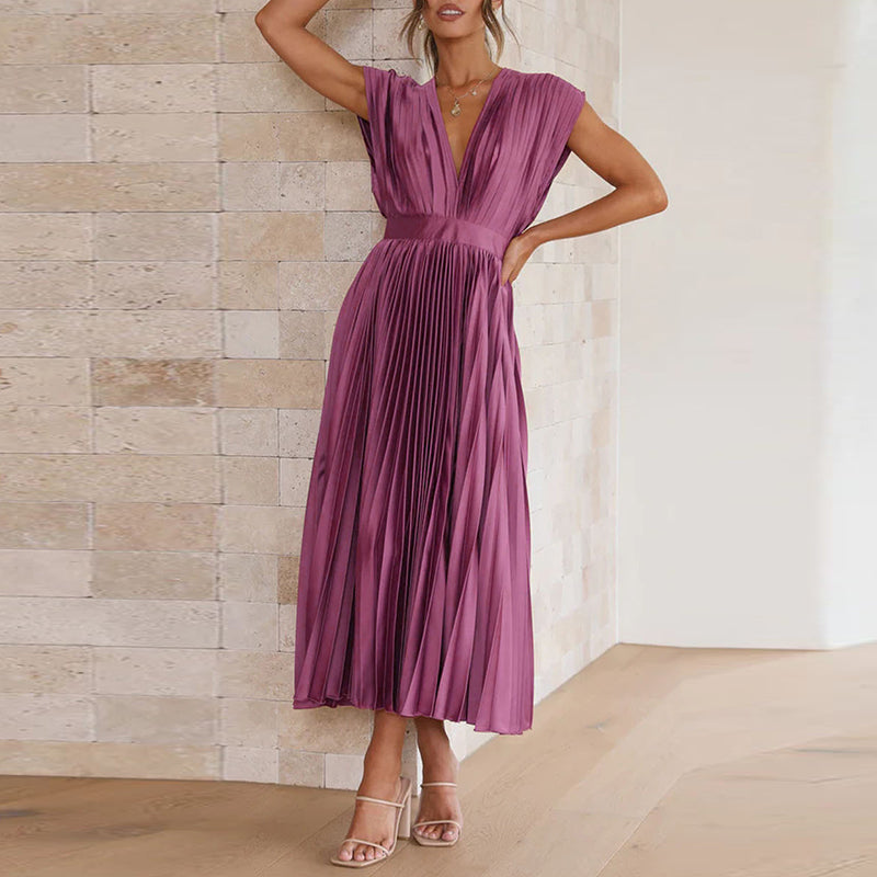 V-Ausschnitt Kleid Damen | Plissee-Optik & Taillenbetont