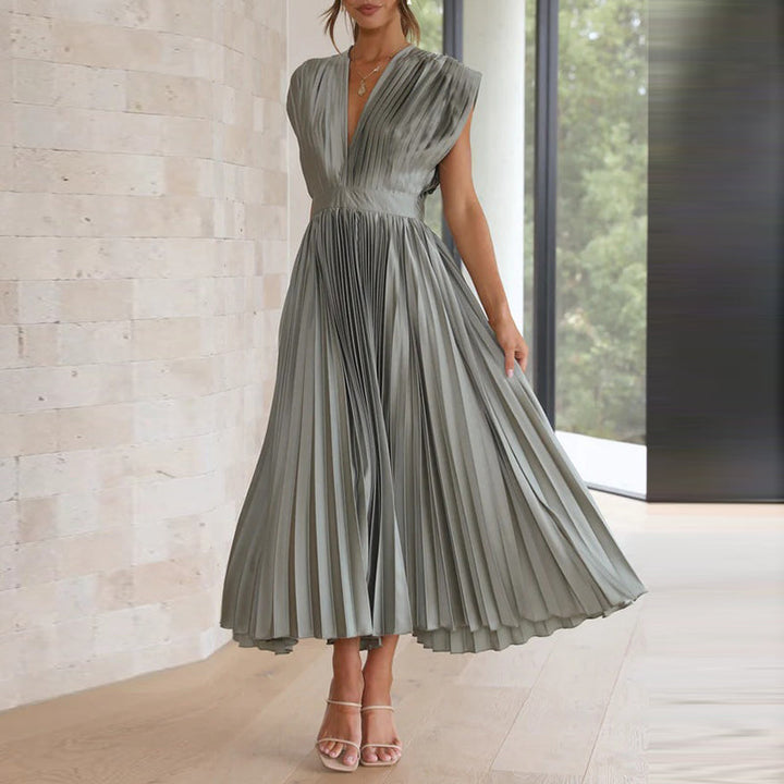 V-Ausschnitt Kleid Damen | Plissee-Optik & Taillenbetont