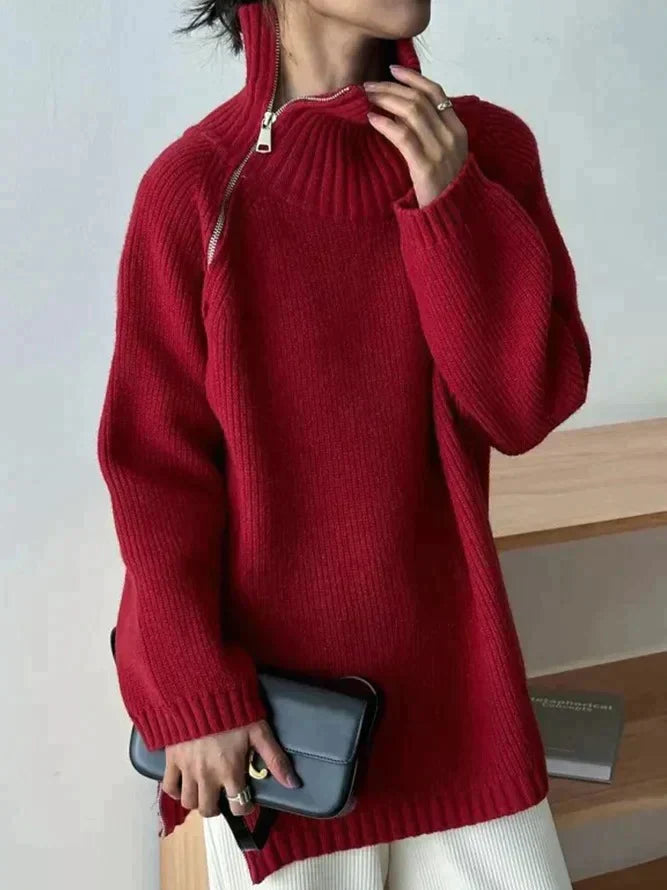 Valerie - Roter hochgeschlossener Pullover