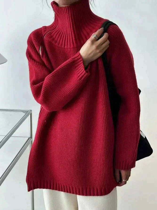 Valerie - Roter hochgeschlossener Pullover