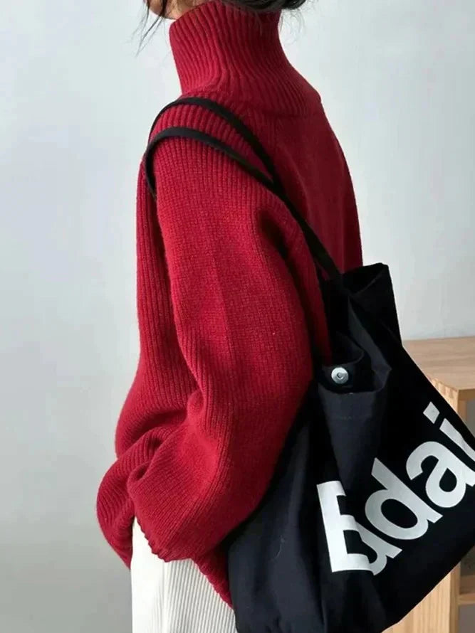 Valerie - Roter hochgeschlossener Pullover