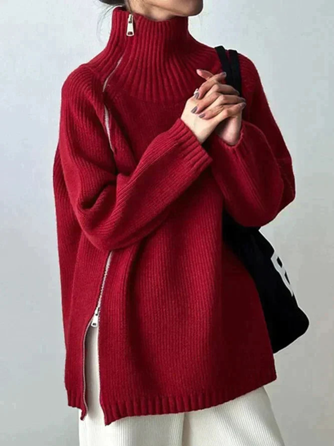 Valerie - Roter hochgeschlossener Pullover
