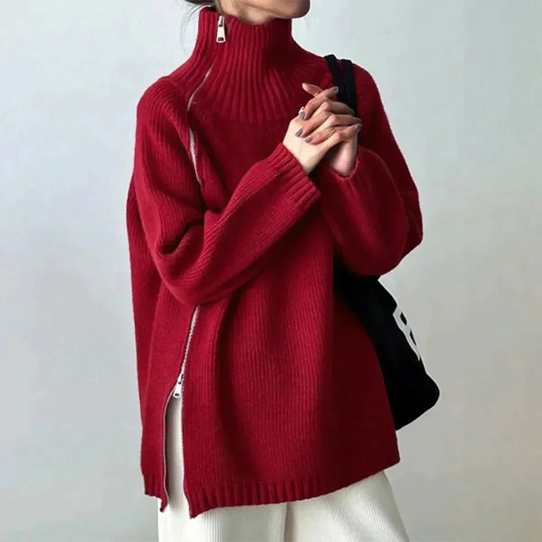 Valerie - Roter hochgeschlossener Pullover