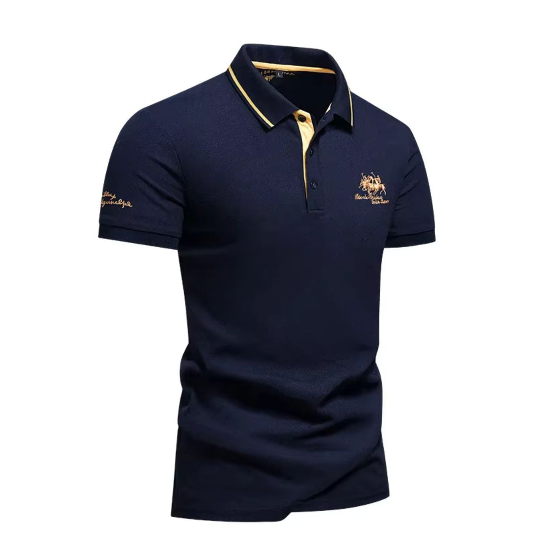 Herren Stilvolles Poloshirt mit Kontrastkragen Stickerei