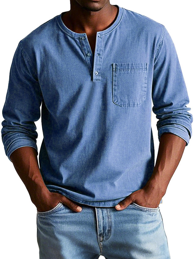 Vintage Langarmshirt Herren | Henley-Kragen & Formstabiler Komfort