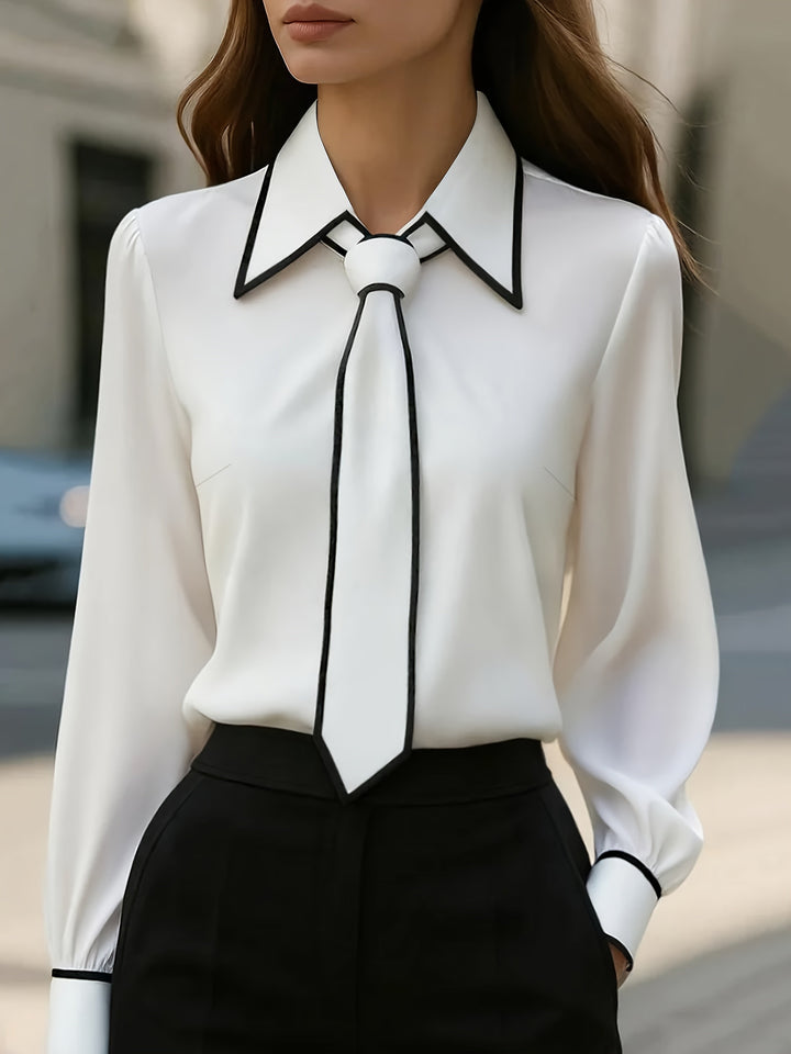 Vivia | Elegante Damenbluse mit Bindekragen – Weiße Bluse für Festliche Anlässe 0