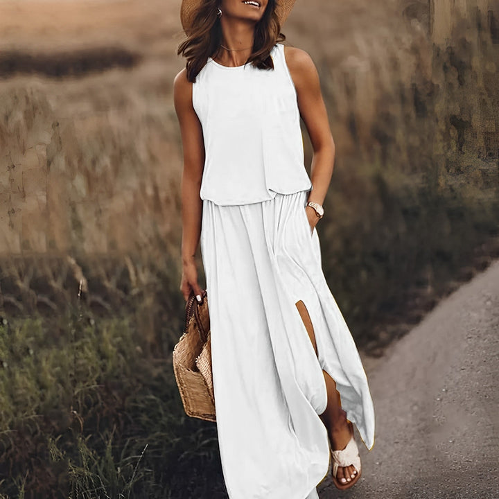 Maxikleid Damen ärmellos mit Seitenschlitz