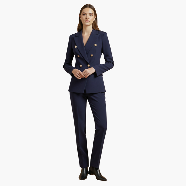 Blazer Damenblazer mit Knöpfen und gerader Hose – elegantes Zweiteiler-Set