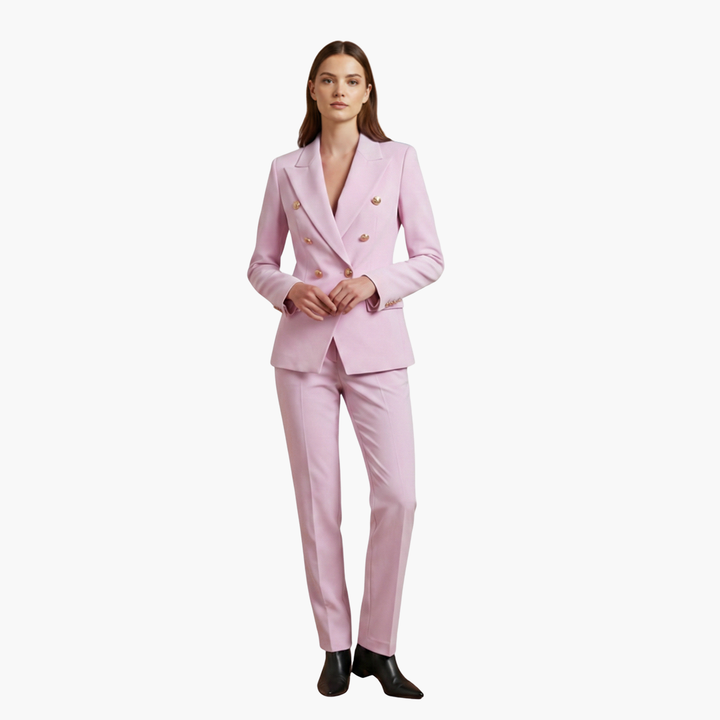 Blazer Damenblazer mit Knöpfen und gerader Hose – elegantes Zweiteiler-Set