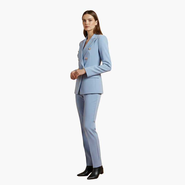 Blazer Damenblazer mit Knöpfen und gerader Hose – elegantes Zweiteiler-Set