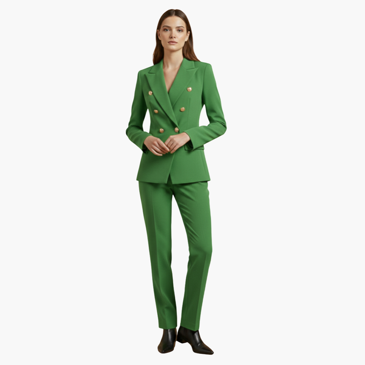 Blazer Damenblazer mit Knöpfen und gerader Hose – elegantes Zweiteiler-Set
