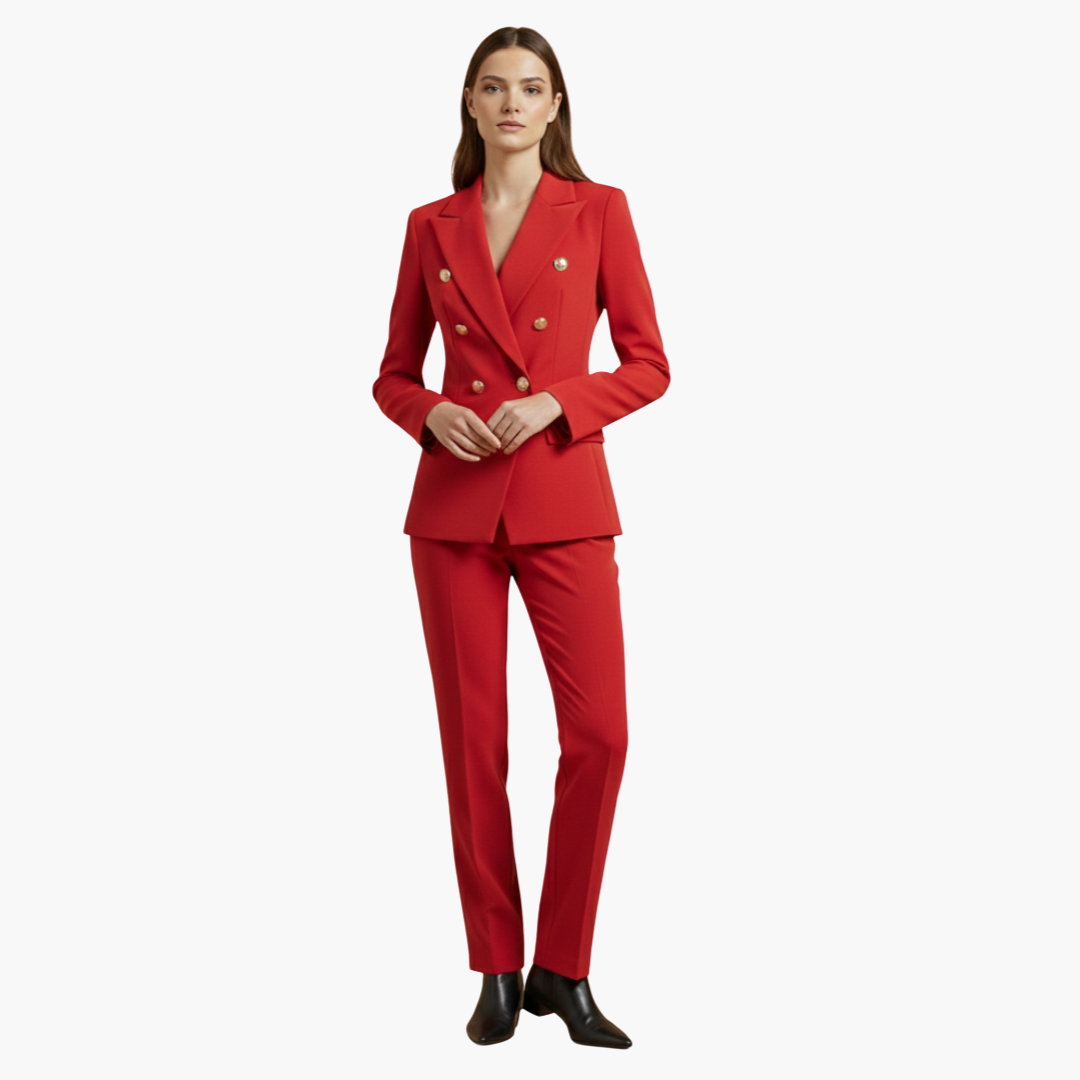 Blazer Damenblazer mit Knöpfen und gerader Hose – elegantes Zweiteiler-Set