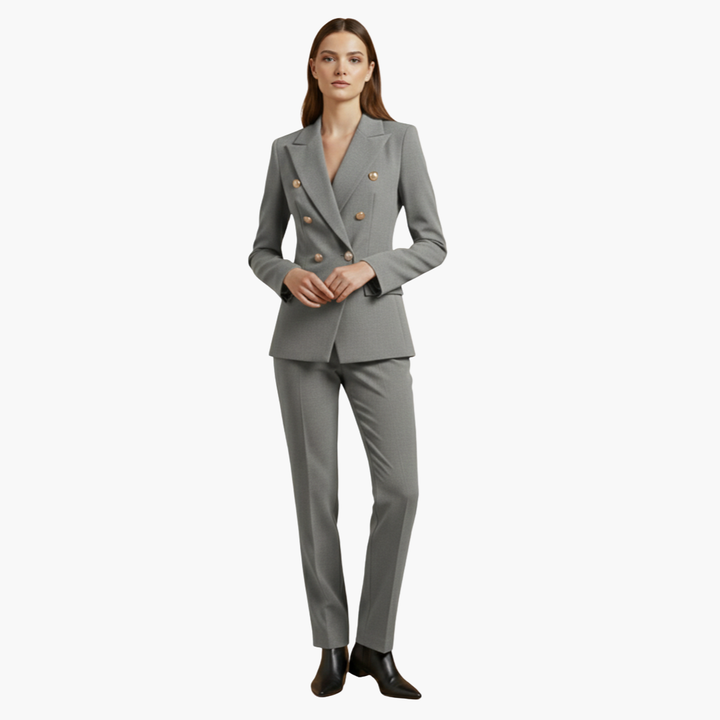 Blazer Damenblazer mit Knöpfen und gerader Hose – elegantes Zweiteiler-Set