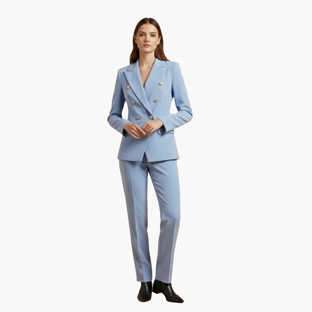 Blazer Damenblazer mit Knöpfen und gerader Hose – elegantes Zweiteiler-Set