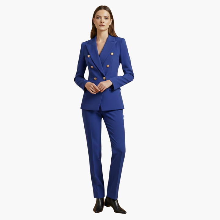 Blazer Damenblazer mit Knöpfen und gerader Hose – elegantes Zweiteiler-Set