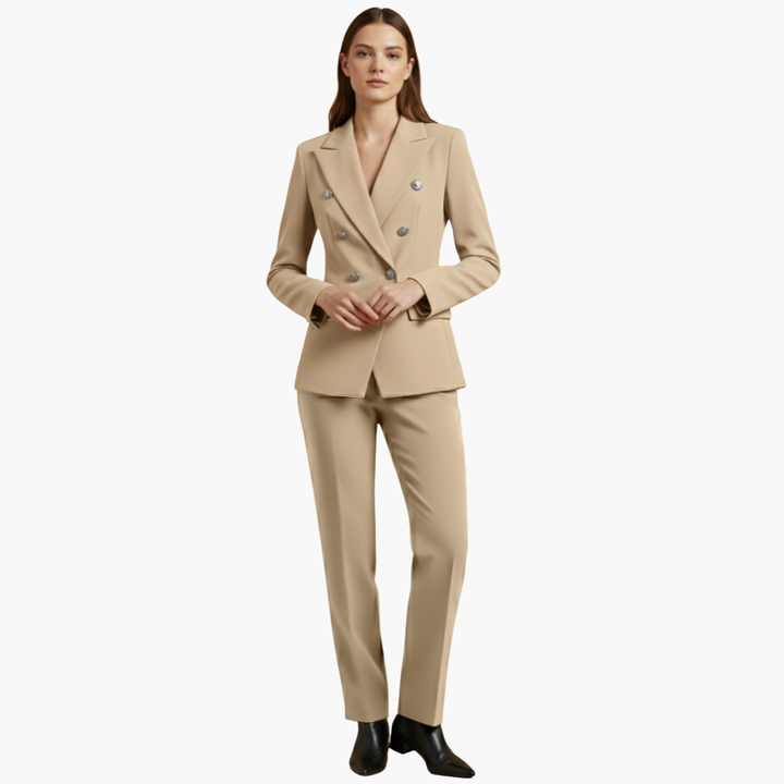Blazer Damenblazer mit Knöpfen und gerader Hose – elegantes Zweiteiler-Set