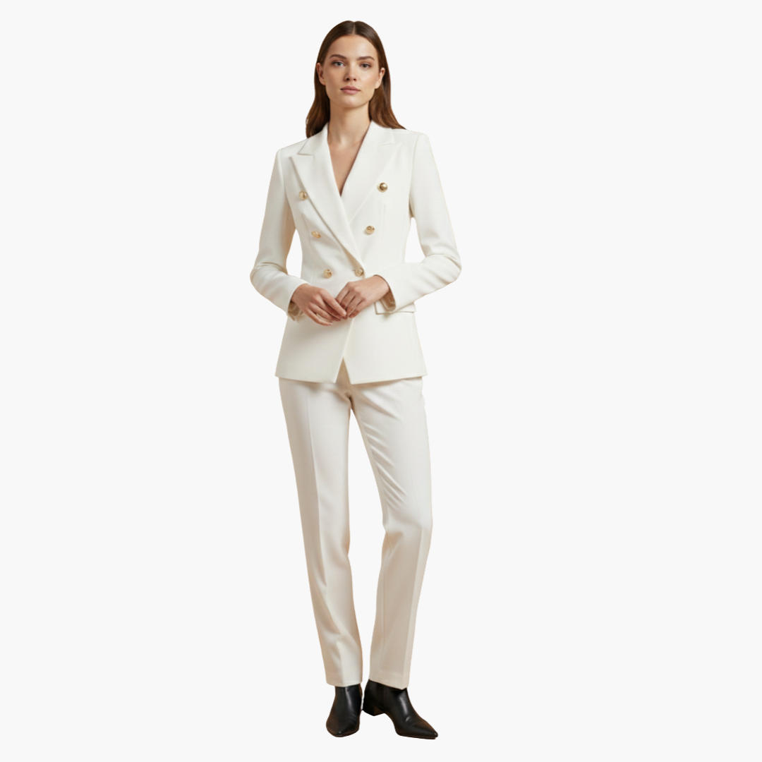 Blazer Damenblazer mit Knöpfen und gerader Hose – elegantes Zweiteiler-Set