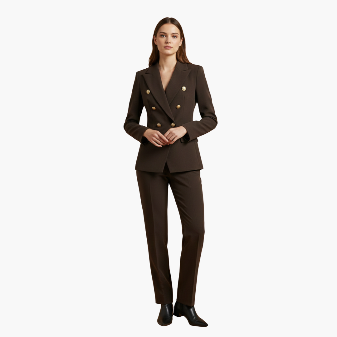 Blazer Damenblazer mit Knöpfen und gerader Hose – elegantes Zweiteiler-Set