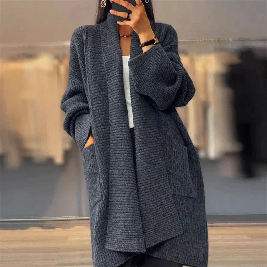 Warme Damen Lange Strickjacke - Lozenda