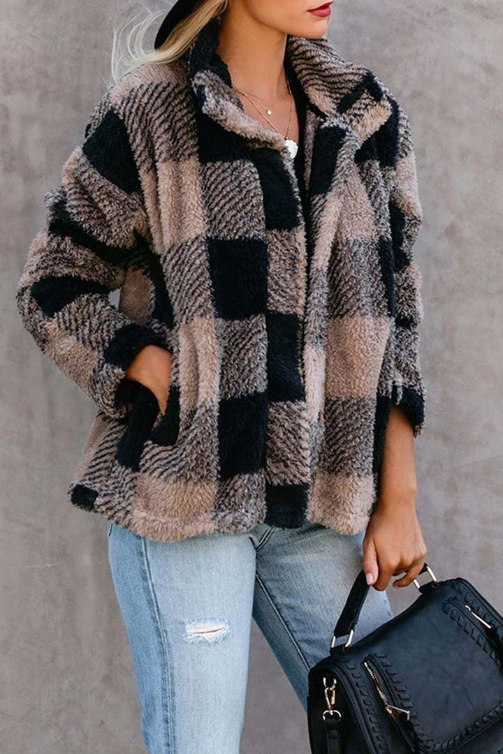 Weiche Fleecejacke mit Karodruck