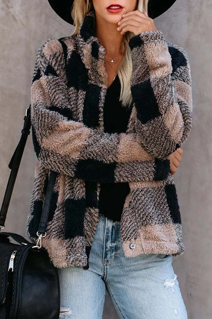 Weiche Fleecejacke mit Karodruck