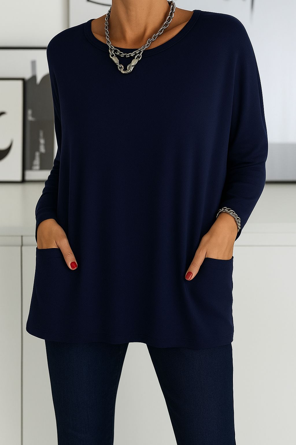 Selina | Damen Lockeres Langarmshirt