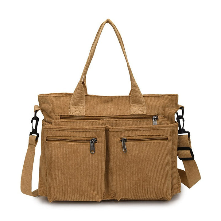 Stilvolles Schultertasche Cord mit Reißverschlusstaschen