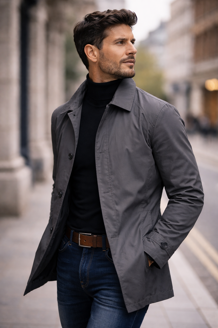 Wilfred | Eleganter und Leichter Herrenmantel Lang in Schwarz 6