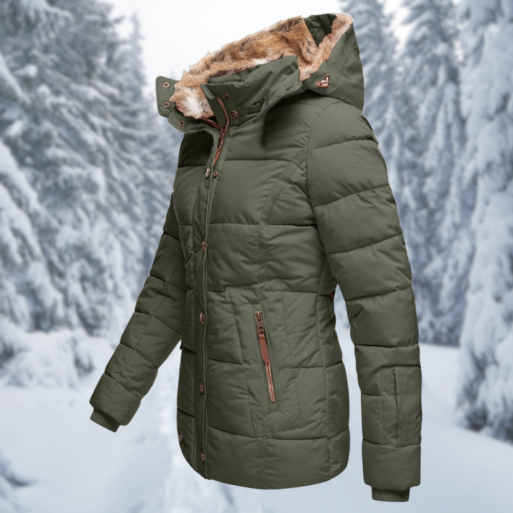 Winterjacke Damen | Steppjacke Damen | Kapuze & Zipper-Taschen für Wetterschutz