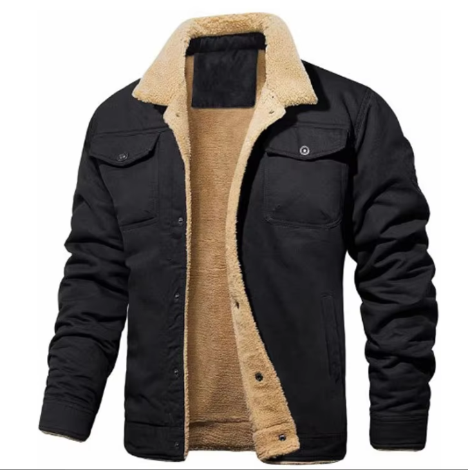 Winterjacke Herren | Übergangsjacke Herren | Teddykragen & strukturierte Fronttaschen