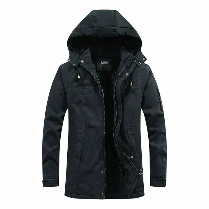 Winterjacke Mantel Herren | Verdeckter Zip & Kapuze gegen Kälte