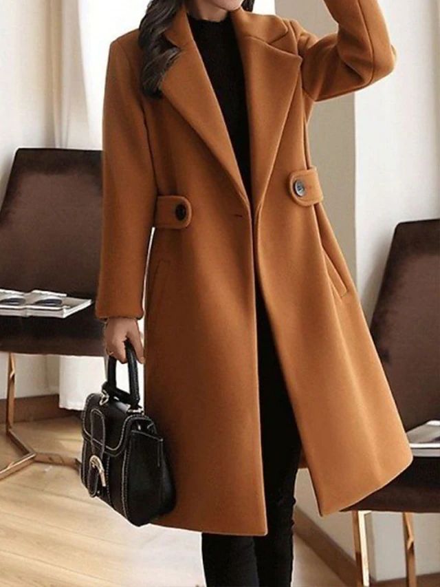 Wintermantel Damen | Lang Mantel Damen | Taillenriegel & Reverskragen für definierte Silhouette