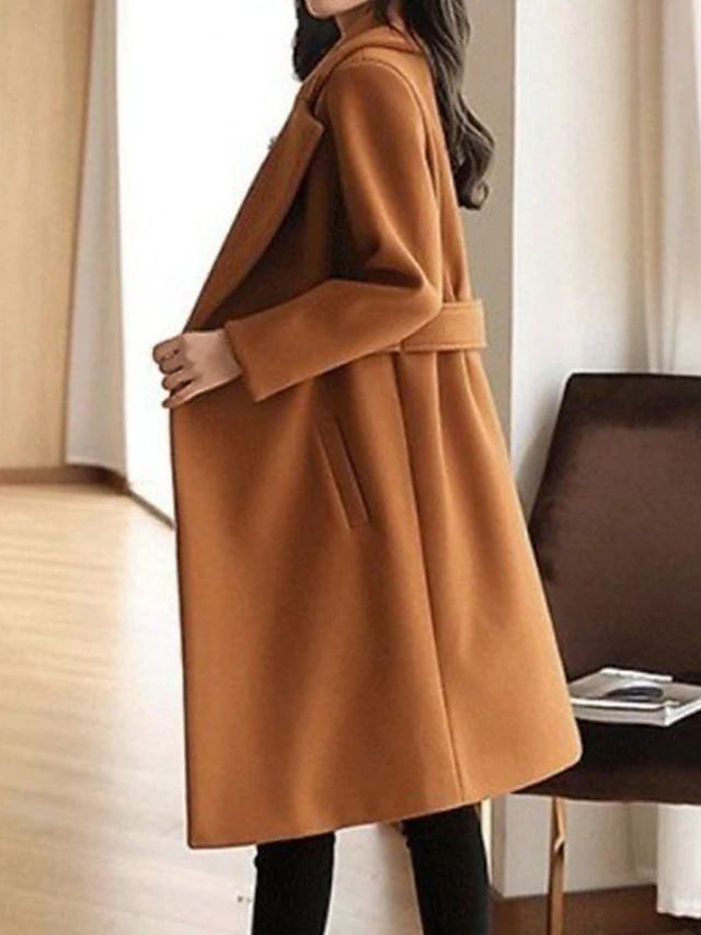 Wintermantel Damen | Lang Mantel Damen | Taillenriegel & Reverskragen für definierte Silhouette