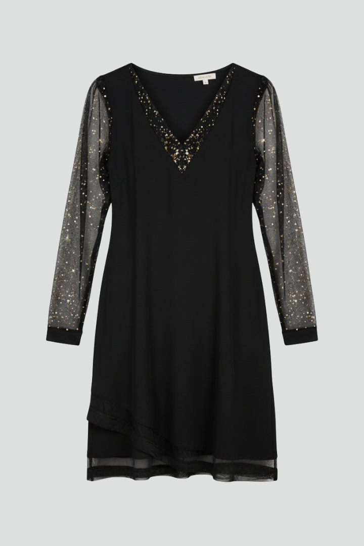 Emilia | Damen V-Ausschnitt Cocktailkleid mit Paillettenärmeln