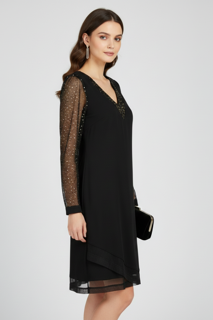 Emilia | Damen V-Ausschnitt Cocktailkleid mit Paillettenärmeln