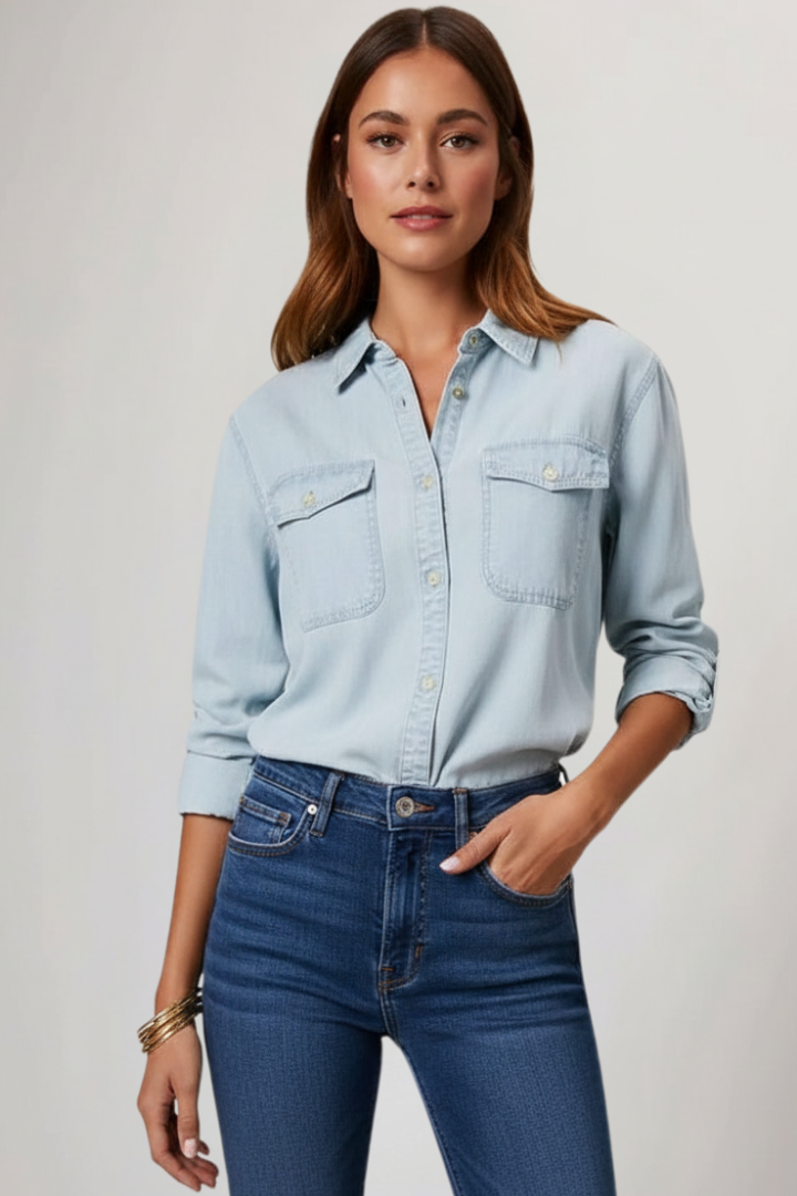Johanna | Damen Denimhemd mit Knopfleiste vorne und langen Ärmeln