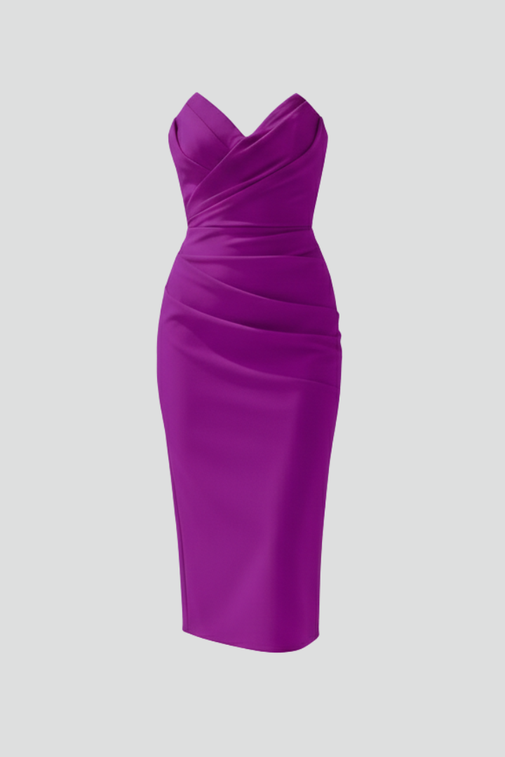 Daniela | Damenkleid mit trägerlosem Ausschnitt und gerafftem Rock