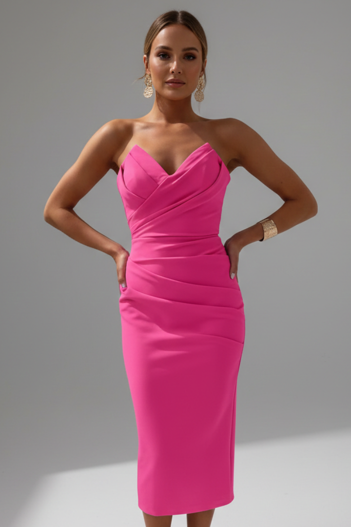 Daniela | Damenkleid mit trägerlosem Ausschnitt und gerafftem Rock