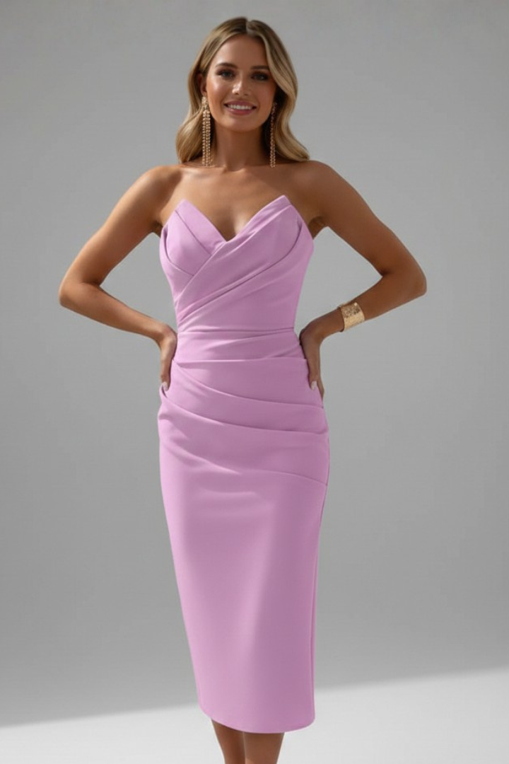 Daniela | Damenkleid mit trägerlosem Ausschnitt und gerafftem Rock