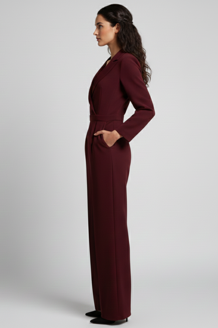 Greta | Damen Rundhals Klassischer Jumpsuit mit Taillenband